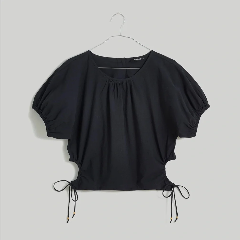 MADEWELL Poplin Puff-Sleeve Cutout Crop Top